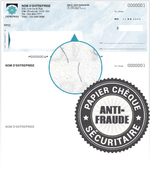 Modèle chèque sécuritaire avec fibre visible